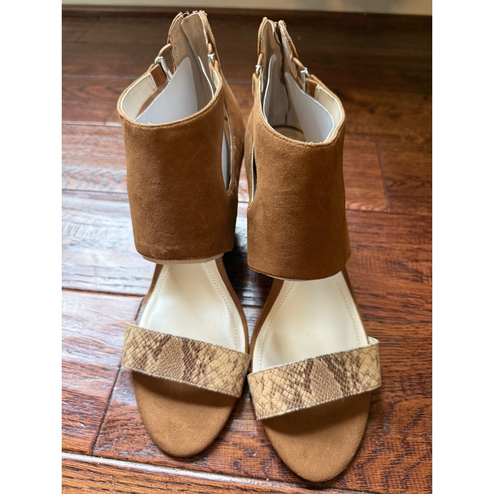 Alfani Giah Tan Suede Snakeskin Wedge Sandals Ankle Wrap Brown Womens 11M F39382